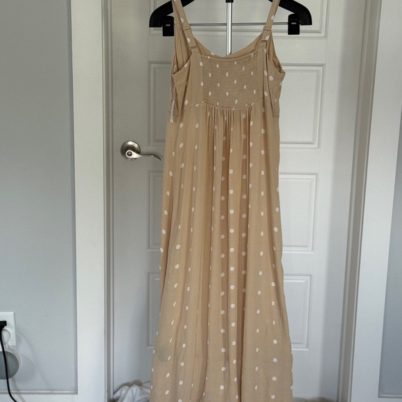 Chic Tan Polka Dot Maxi Dress - Picture 2 of 5